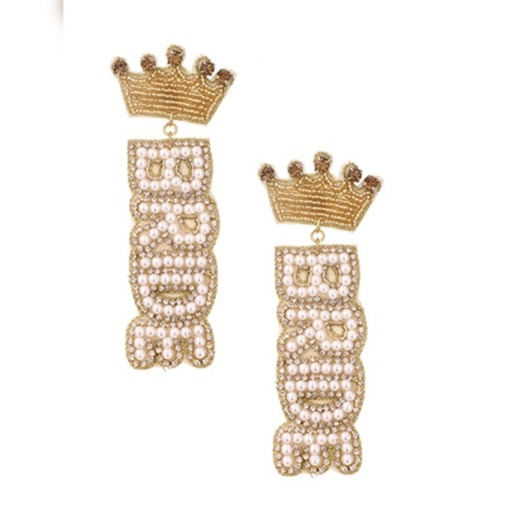 Bride beaded white and gold wedding earrings